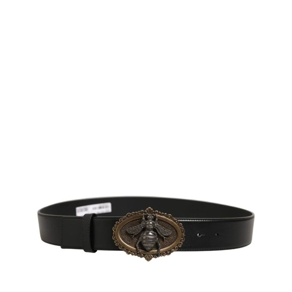 Dolce & Gabbana Black Leather Bee Accent Metal Buckle Men's Belt